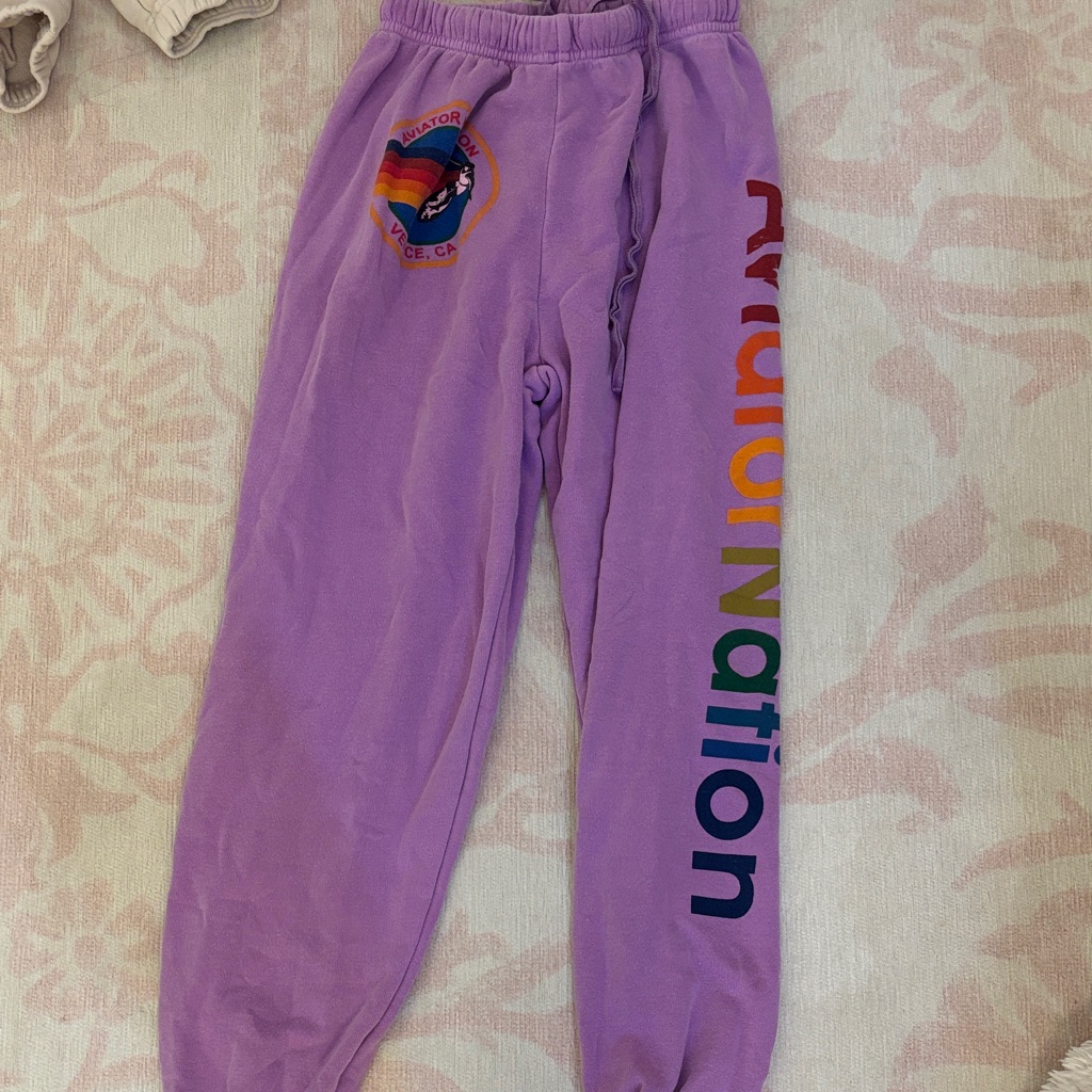 Aviator Nation Purple Sweatpants With Rainbow Logo